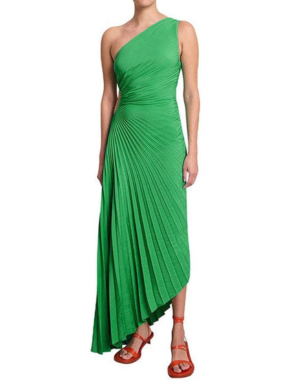Elegantes One-Shoulder Plissee Kleid mit asymmetrischem Saum für Damen – Figurbetontes Abendkleid