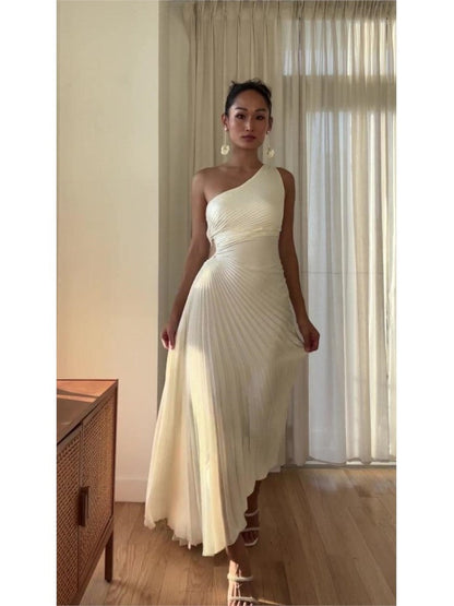Elegantes One-Shoulder Plissee Kleid mit asymmetrischem Saum für Damen – Figurbetontes Abendkleid