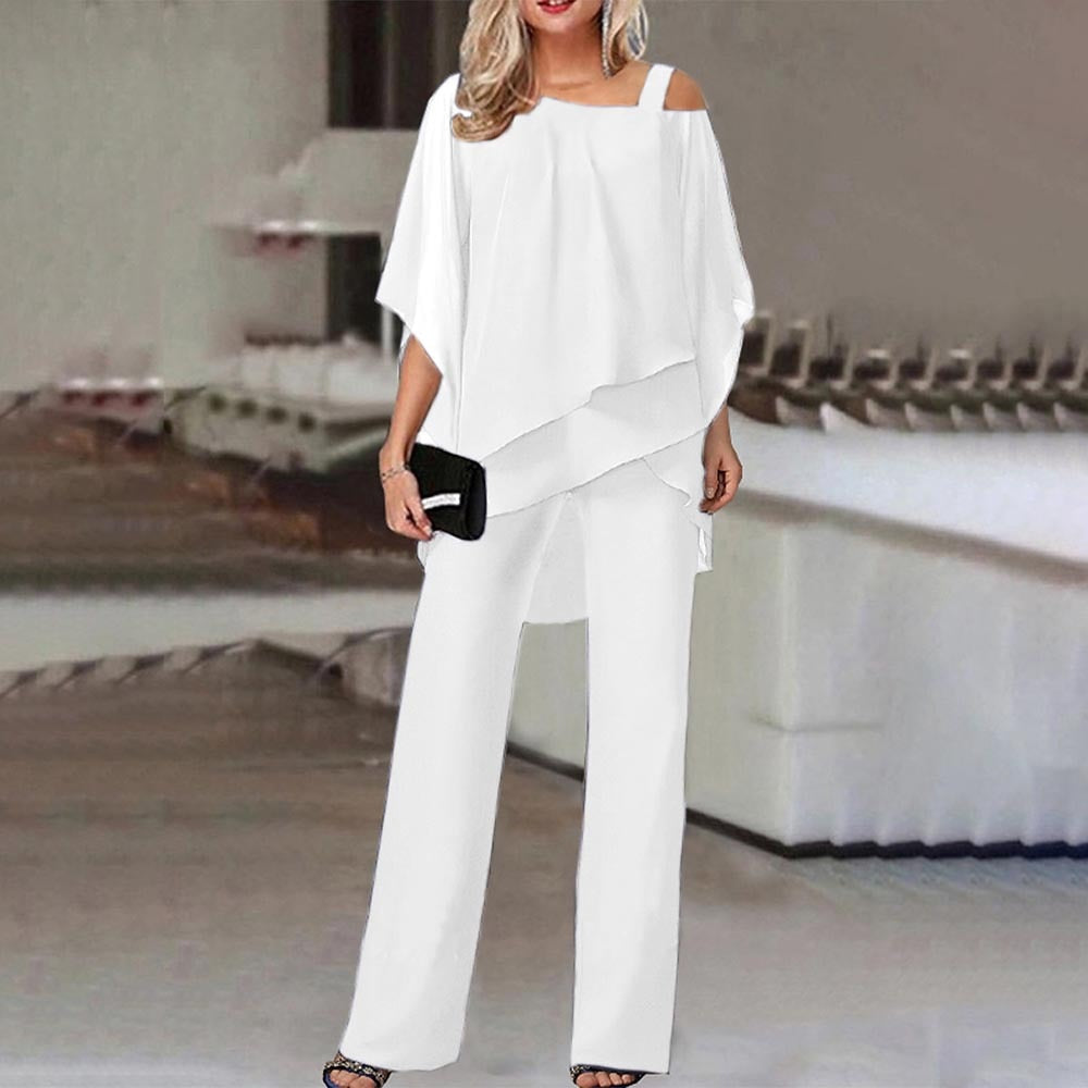 Elegantes Hosenanzug Set mit Chiffon-Look für Damen – Zweiteilig & Stilvoll