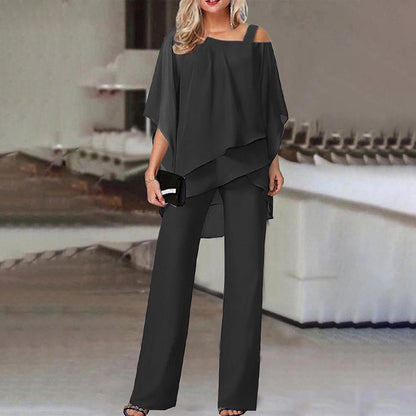 Elegantes Hosenanzug Set mit Chiffon-Look für Damen – Zweiteilig & Stilvoll