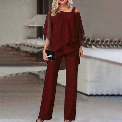 Elegantes Hosenanzug Set mit Chiffon-Look für Damen – Zweiteilig & Stilvoll