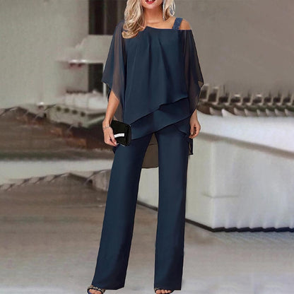 Elegantes Hosenanzug Set mit Chiffon-Look für Damen – Zweiteilig & Stilvoll