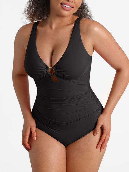 Figurformender Badeanzug mit Ring-Detail – Bauchkontrolle & Verstellbare Träger für Damen