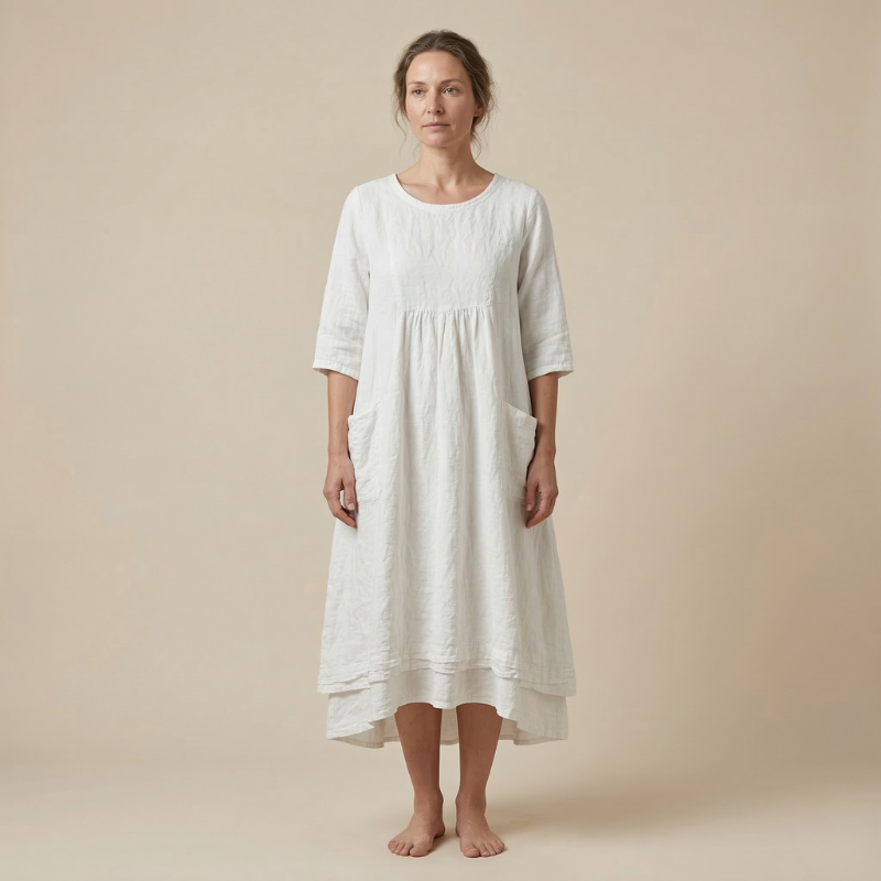 Leichtes Midi Leinenkleid mit Taschen – Luftig & Bequem für Damen