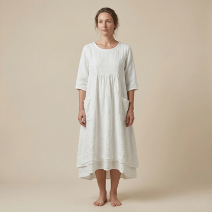 Leichtes Midi Leinenkleid mit Taschen – Luftig & Bequem für Damen