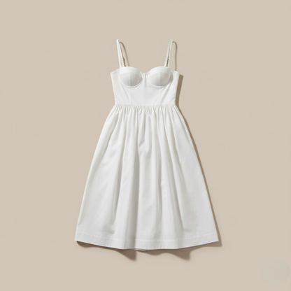 Elegantes Midi Sommerkleid mit Spaghettiträgern & taillierter Passform für Damen – Leicht & Feminin