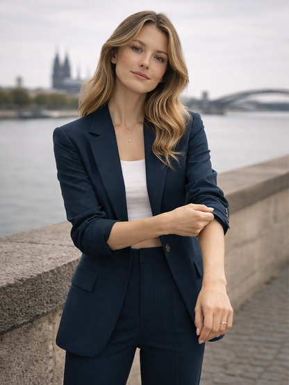 Eleganter Hosenanzug für Damen – Moderner Business Blazer & Stoffhose Set