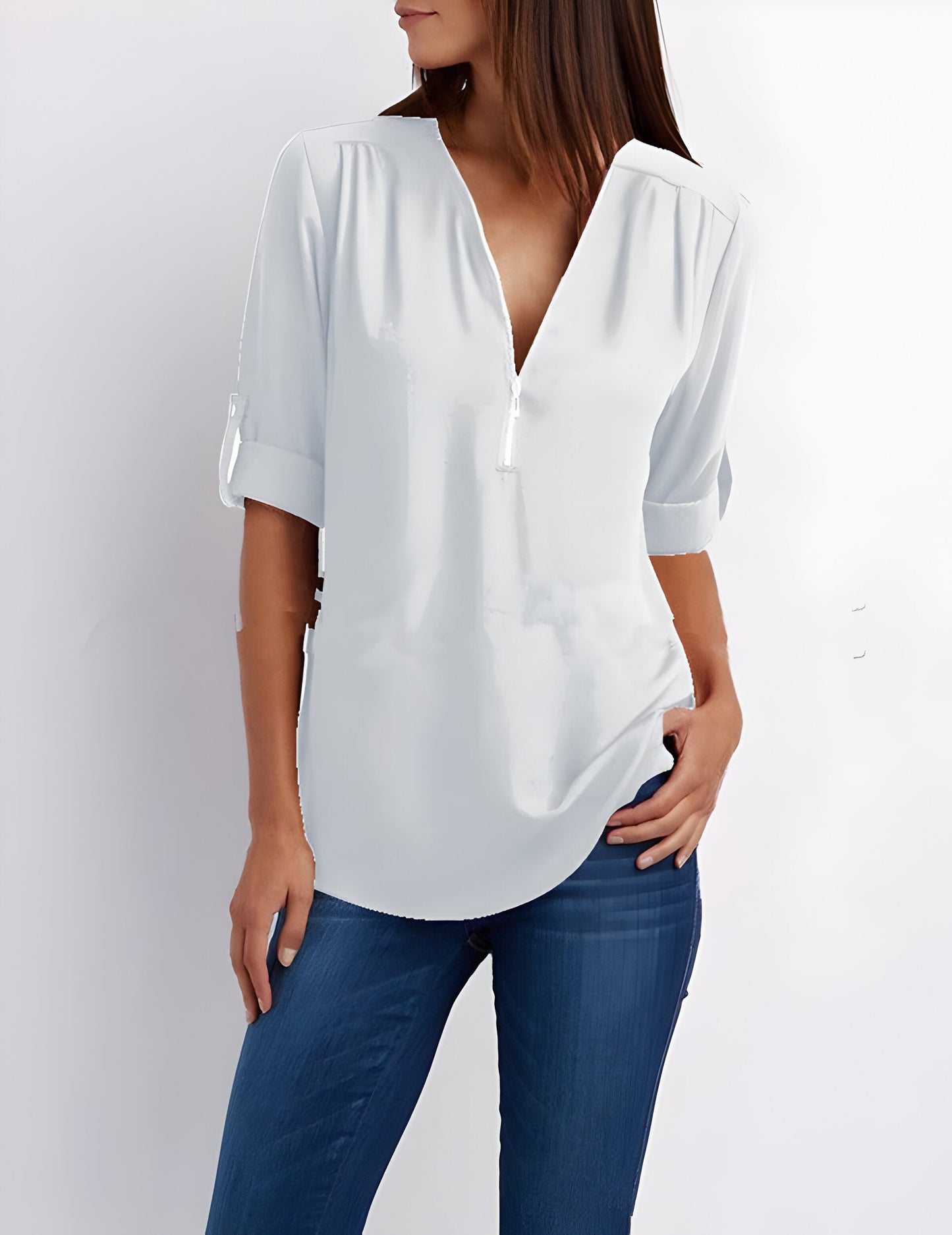 Elegante Damen Bluse mit Reißverschluss-Ausschnitt – Locker & Vielseitig für Alltag & Büro