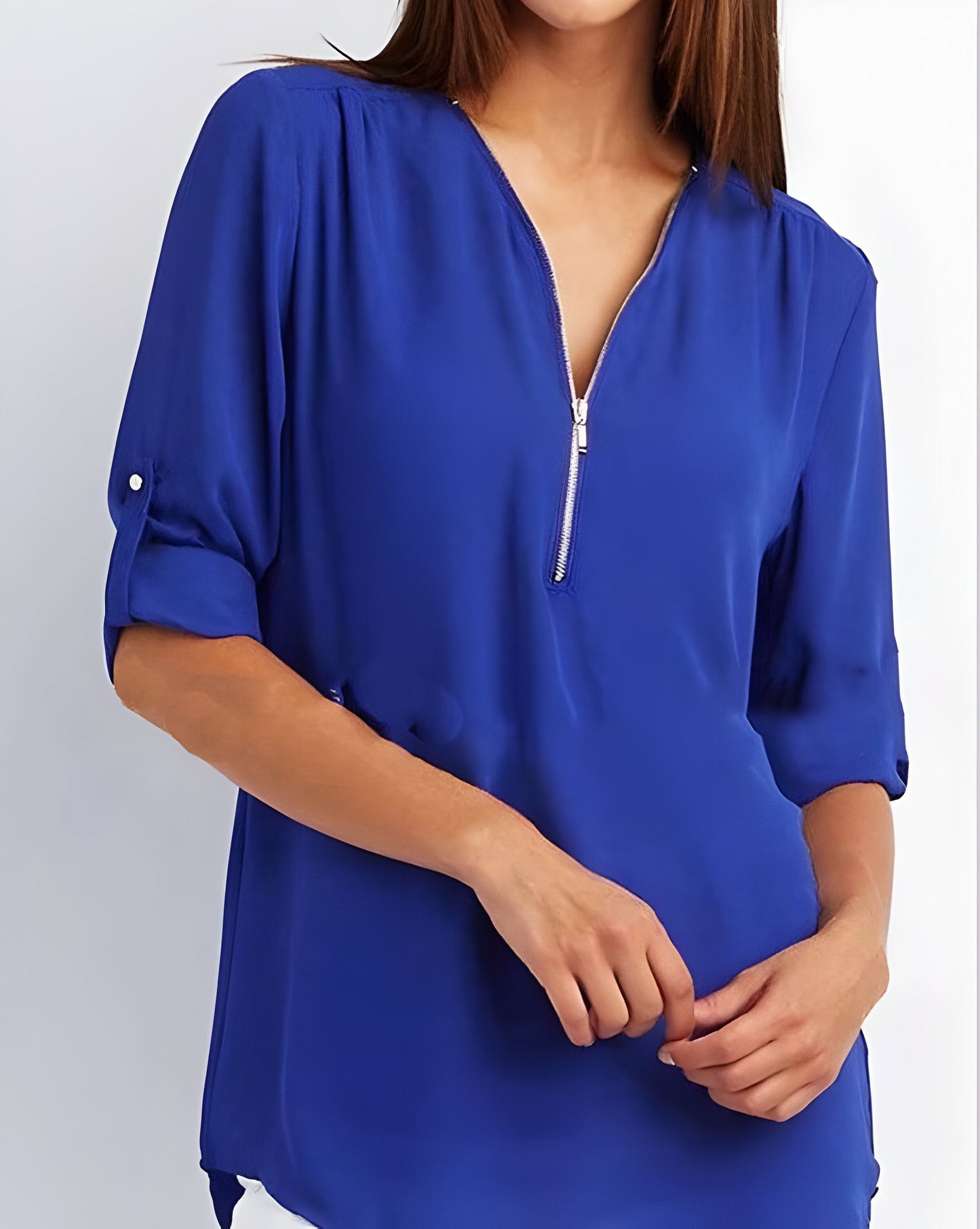 Elegante Damen Bluse mit Reißverschluss-Ausschnitt – Locker & Vielseitig für Alltag & Büro