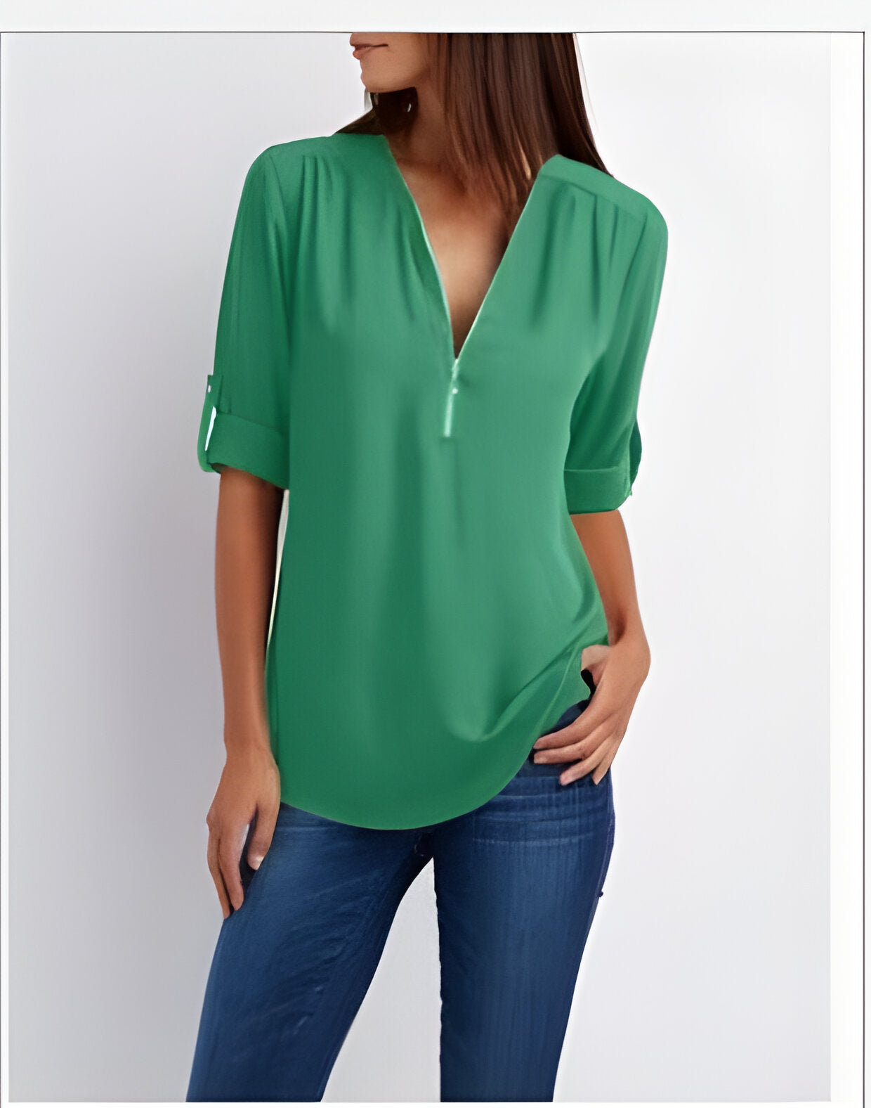 Elegante Damen Bluse mit Reißverschluss-Ausschnitt – Locker & Vielseitig für Alltag & Büro