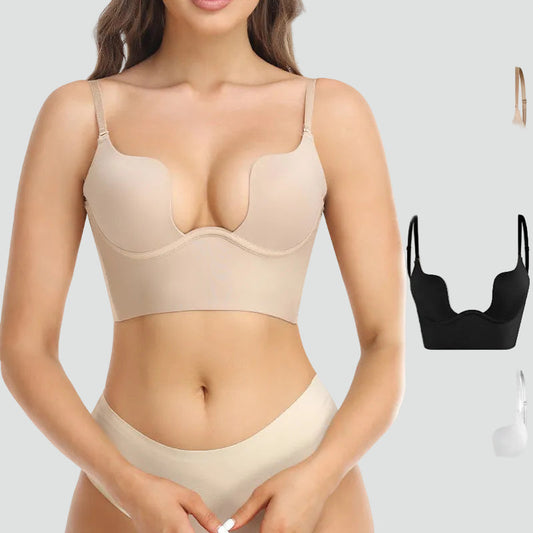 Rückenfreier Damen Push-Up BH mit transparenten Trägern – Unsichtbarer Halt & Komfort
