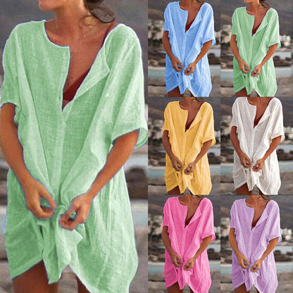 Luftiges Strand-Tunika Kleid mit Knopfleiste & lockerem Schnitt für Damen – Leichtes Sommer Cover-Up