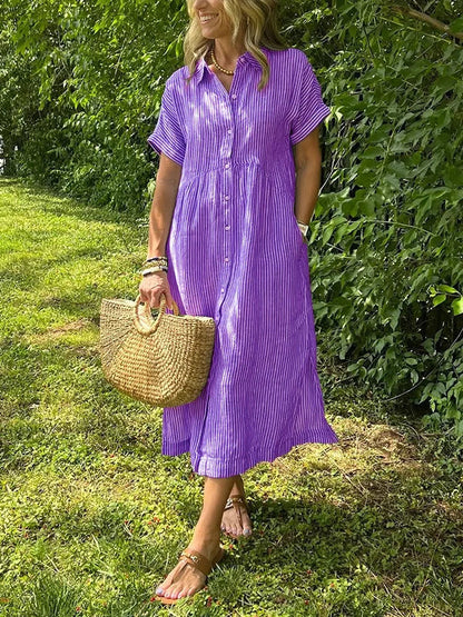 Lässiges gestreiftes Hemdblusenkleid Midi mit Knopfleiste – Luftiges Sommerkleid mit Taschen für Damen