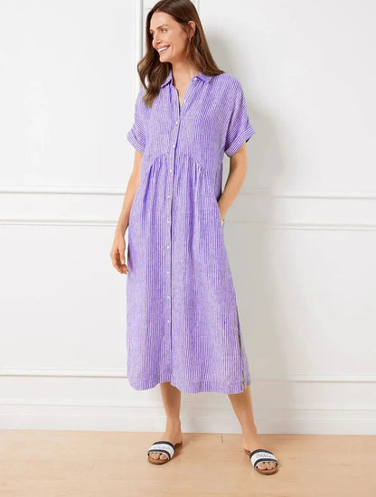 Lässiges gestreiftes Hemdblusenkleid Midi mit Knopfleiste – Luftiges Sommerkleid mit Taschen für Damen