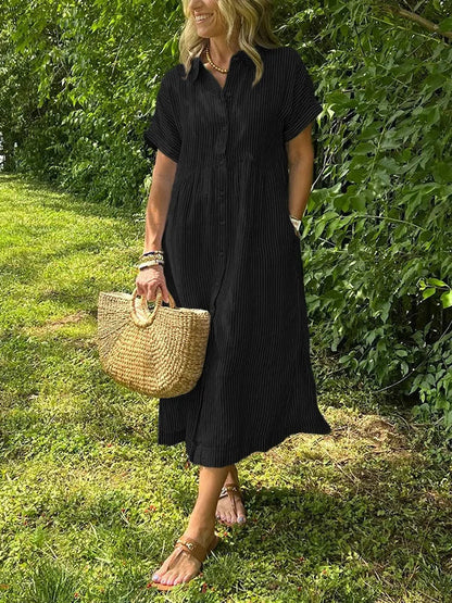Lässiges gestreiftes Hemdblusenkleid Midi mit Knopfleiste – Luftiges Sommerkleid mit Taschen für Damen