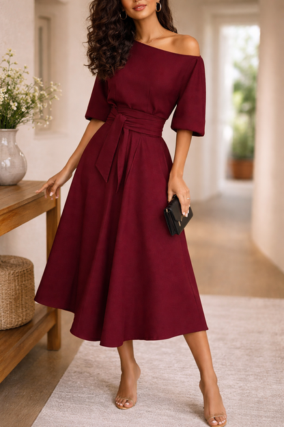 Elegantes Midikleid mit Taillengürtel für Damen – Feminines Swing Kleid für besondere Anlässe