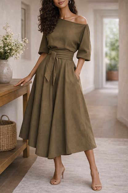 Elegantes Midikleid mit Taillengürtel für Damen – Feminines Swing Kleid für besondere Anlässe