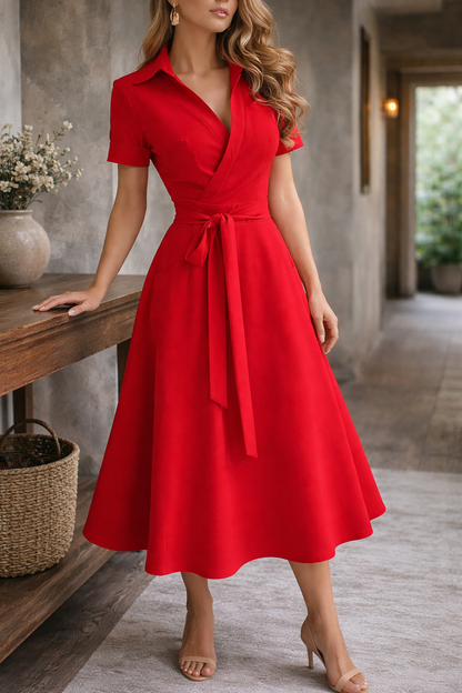 Elegantes Midikleid mit Taillengürtel für Damen – Feminines Swing Kleid für besondere Anlässe