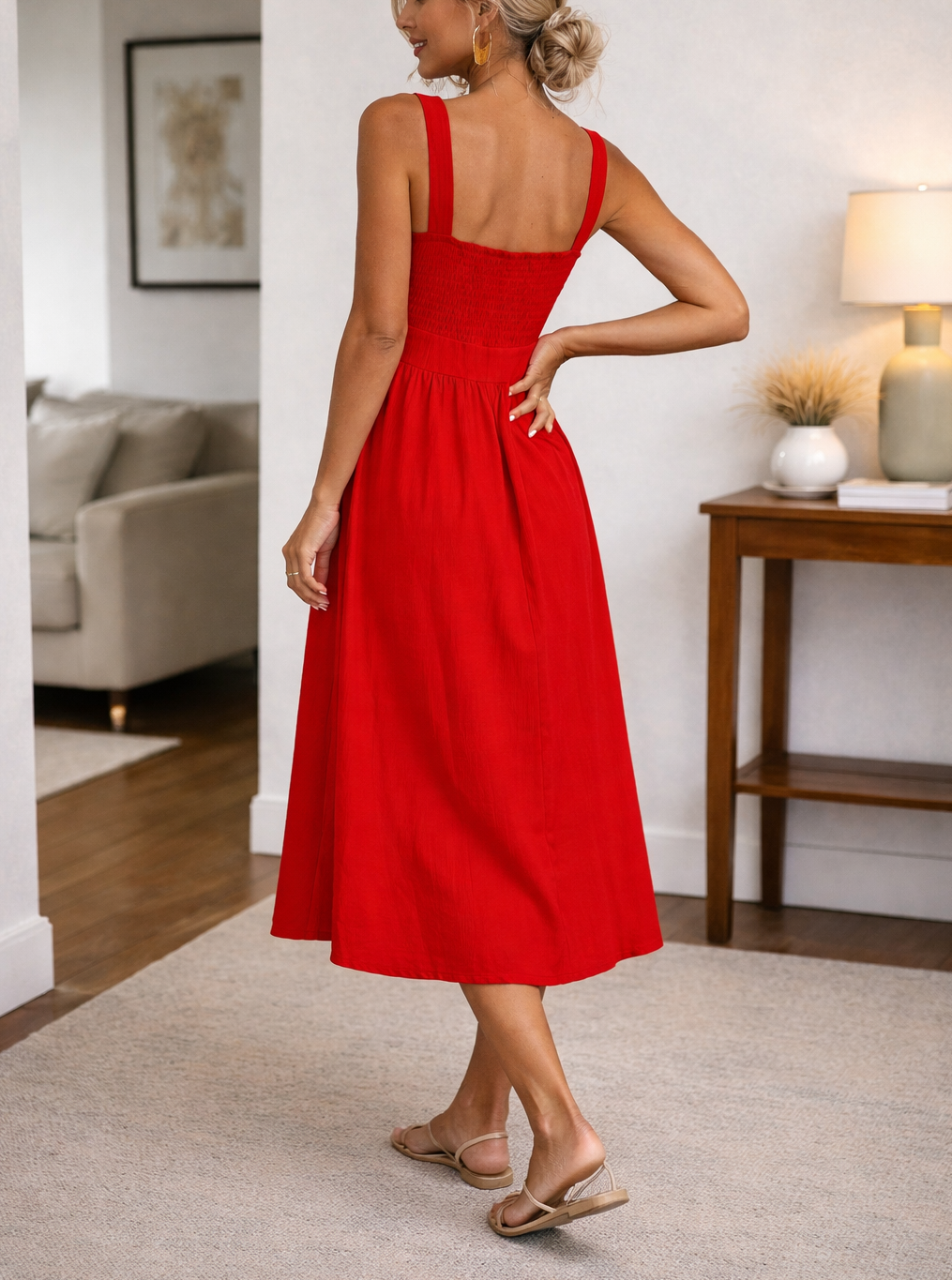 Elegantes Midikleid mit eckigem Ausschnitt für Damen – Ärmelloses Sommerkleid in A-Linie