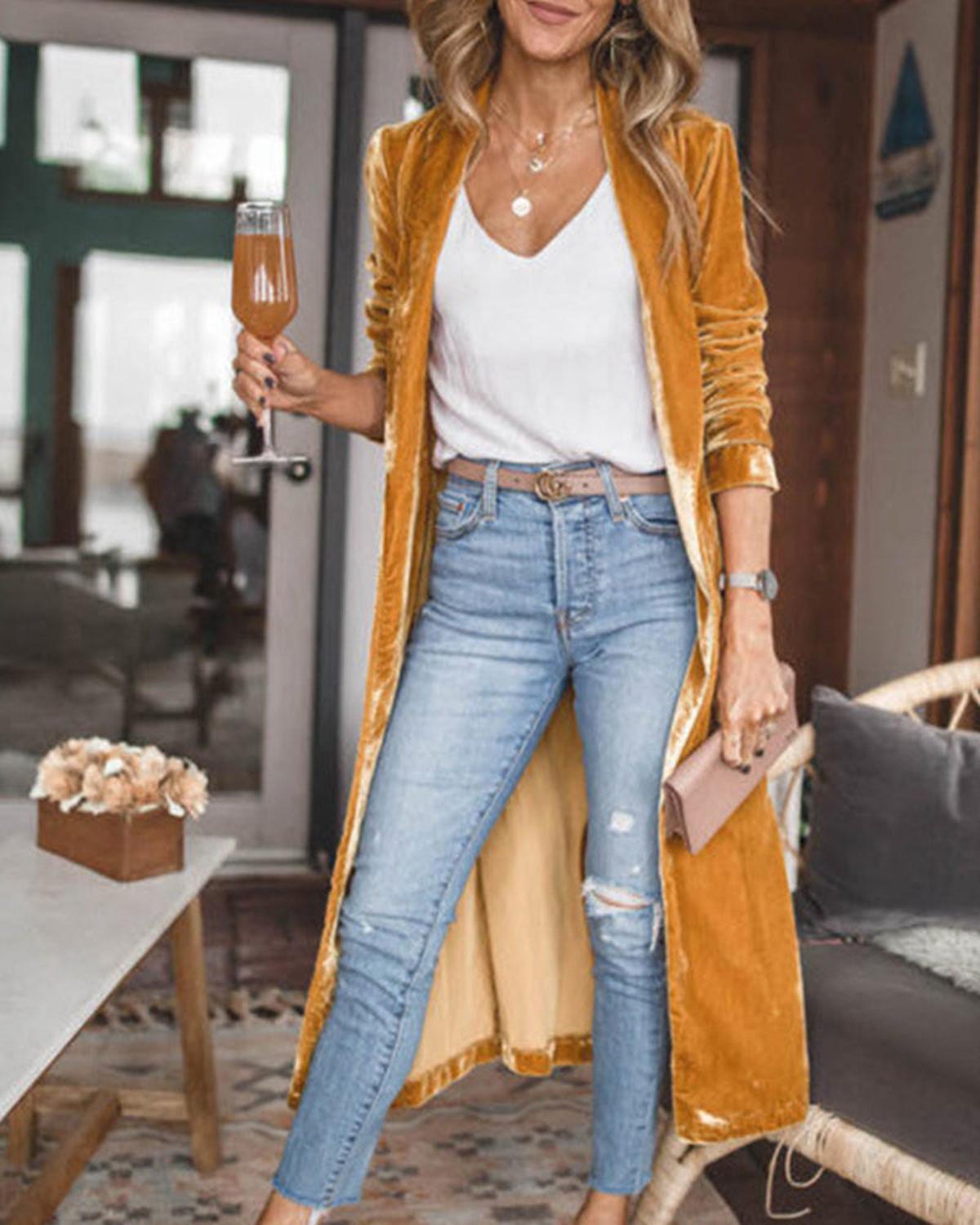 Langer Samt Cardigan Mantel für Damen – Eleganter Velours Kimono Style