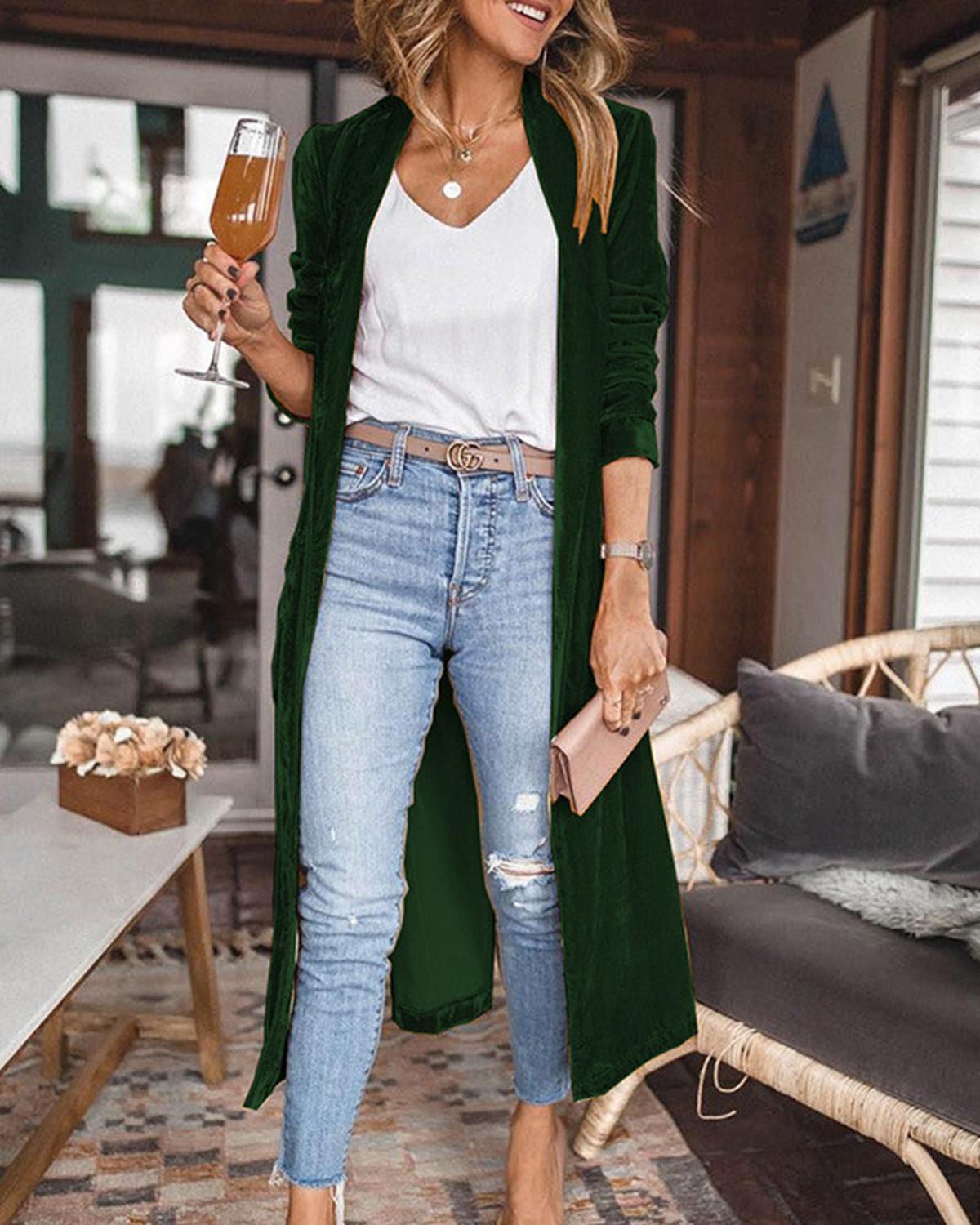 Langer Samt Cardigan Mantel für Damen – Eleganter Velours Kimono Style