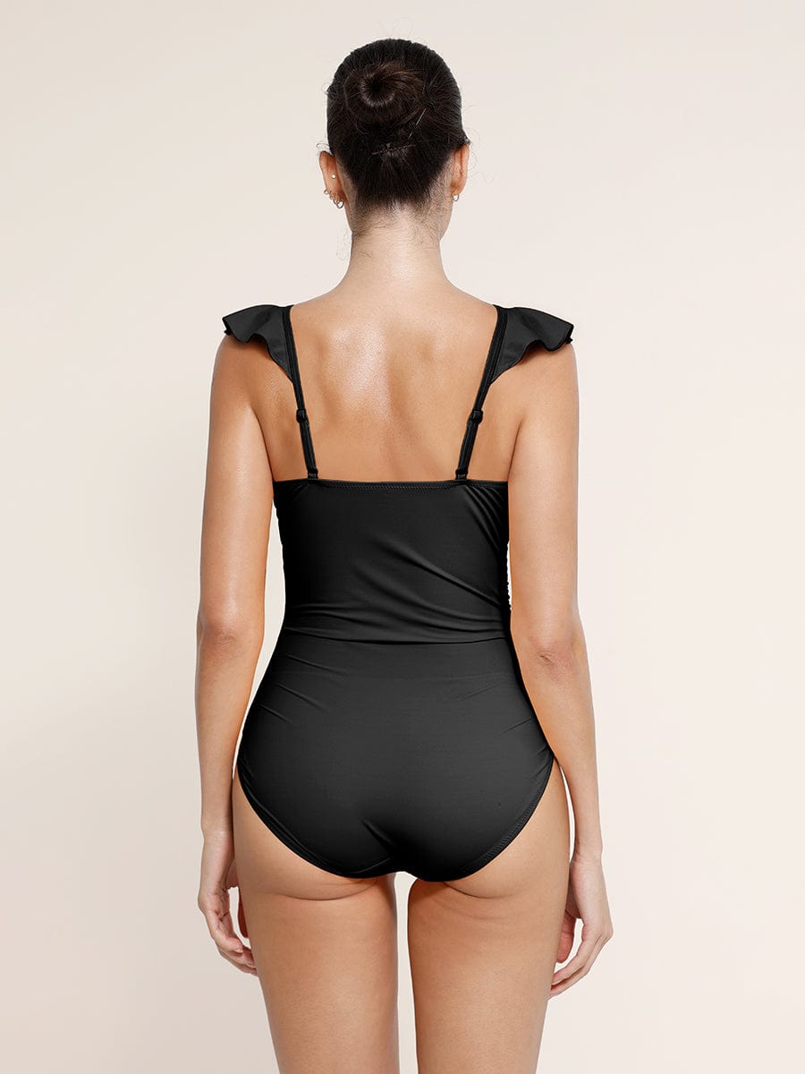 Figurformender Badeanzug mit Rüschen & V-Ausschnitt – Eleganter Push-Up Monokini für Damen
