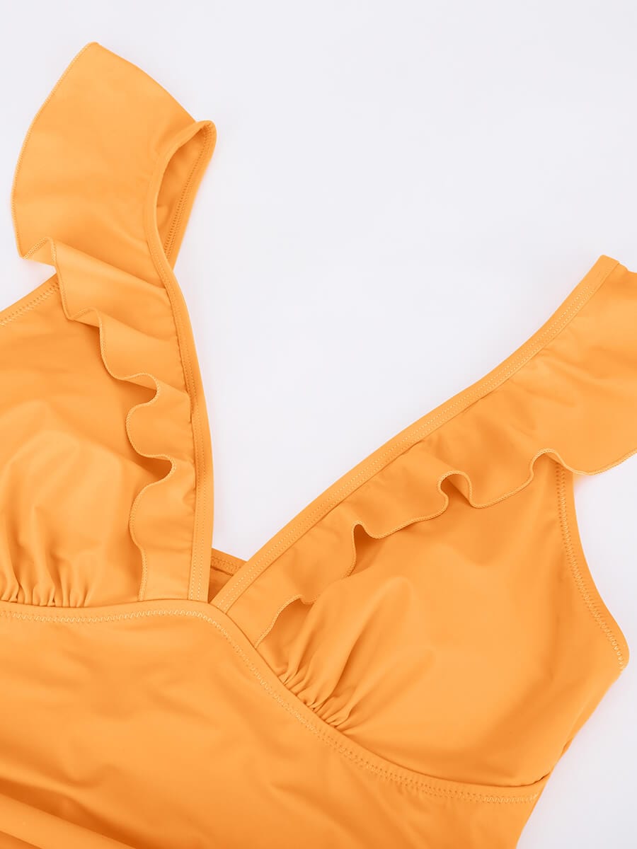 Figurformender Badeanzug mit Rüschen & V-Ausschnitt – Eleganter Push-Up Monokini für Damen