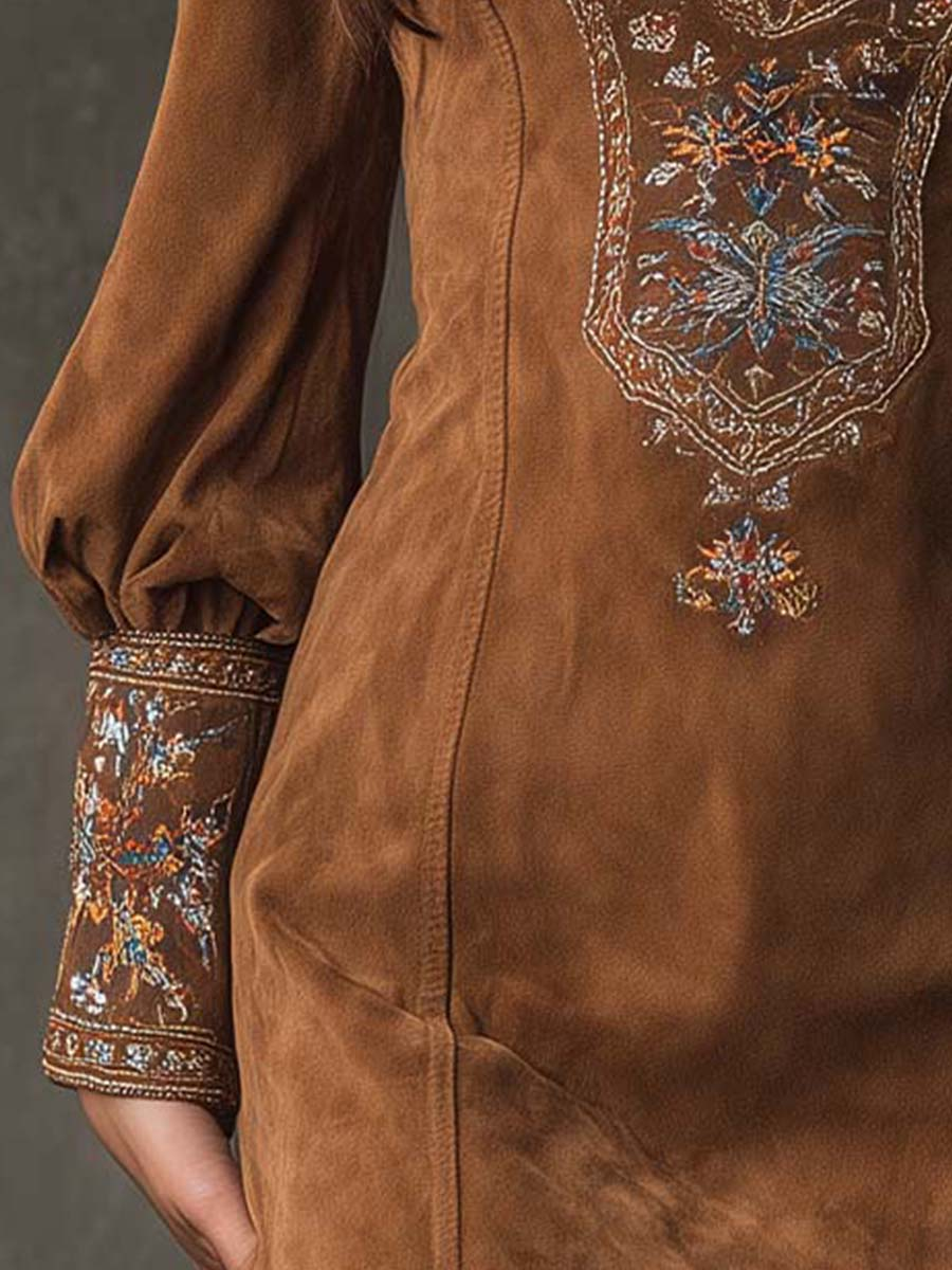 Elegantes Mini Kleid mit Stickerei – Figurbetontes V-Ausschnitt Boho Kleid für Damen