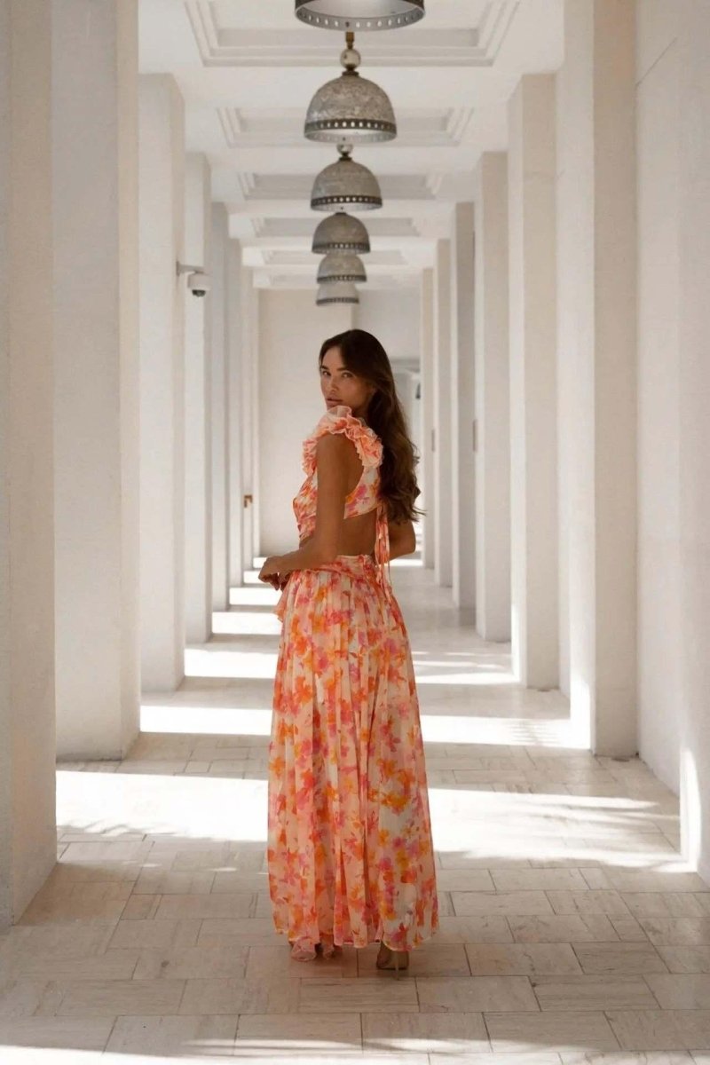 Elegantes Maxikleid mit Floralprint & Volantärmeln – Luftiges Sommerkleid für Damen