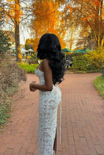 Elegantes Spitzen Maxi Kleid für Damen – Figurbetont & Rückenfrei mit Schnürung