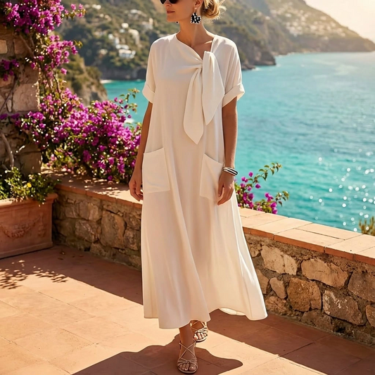 Elegantes Damen Maxikleid mit Schleife – Luftiges Sommerkleid für Urlaub & stilvolle Auftritte