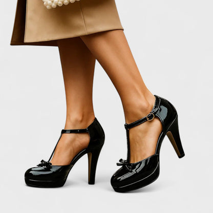 Elegante T-Strap Pumps mit Schleife – Klassische High Heels für Damen