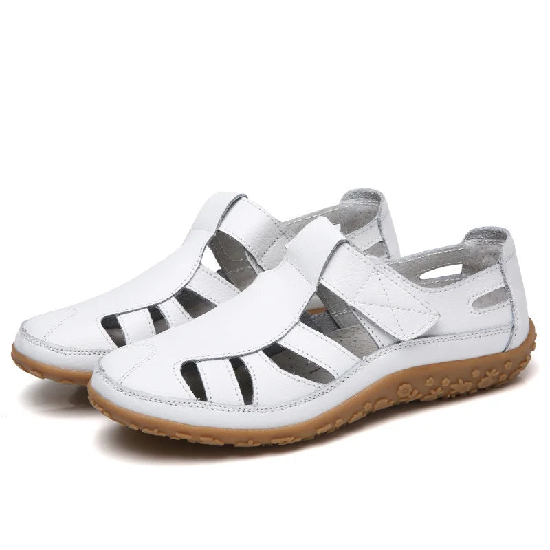 Bequeme Leder-Sandalen mit Klettverschluss – Atmungsaktive Sommer Schuhe für Damen