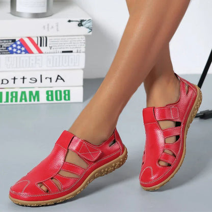 Bequeme Leder-Sandalen mit Klettverschluss – Atmungsaktive Sommer Schuhe für Damen