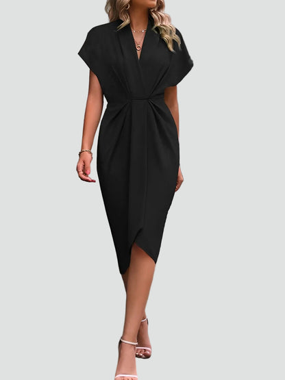 Figurbetontes Midikleid mit Drapierung – Elegantes V-Ausschnitt Kleid für Damen