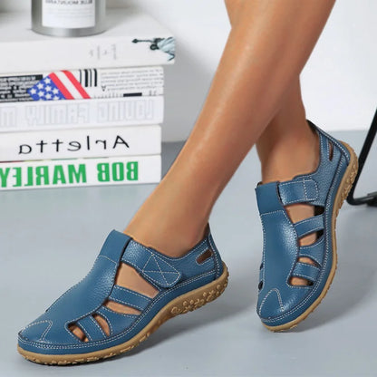Bequeme Leder-Sandalen mit Klettverschluss – Atmungsaktive Sommer Schuhe für Damen