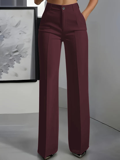 Elegante High Waist Stoffhose für Damen – Weite Business Hose mit geradem Bein