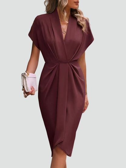 Figurbetontes Midikleid mit Drapierung – Elegantes V-Ausschnitt Kleid für Damen