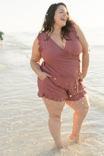 Figurformender Badeanzug-Overall mit integrierter Shorts für Damen – Bequem für Strand & Freizeit