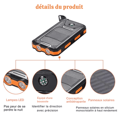 SolaMax - Solar Batterie 10 000 mAh – Wasserdicht und Stoßfest – Solaraufladbar