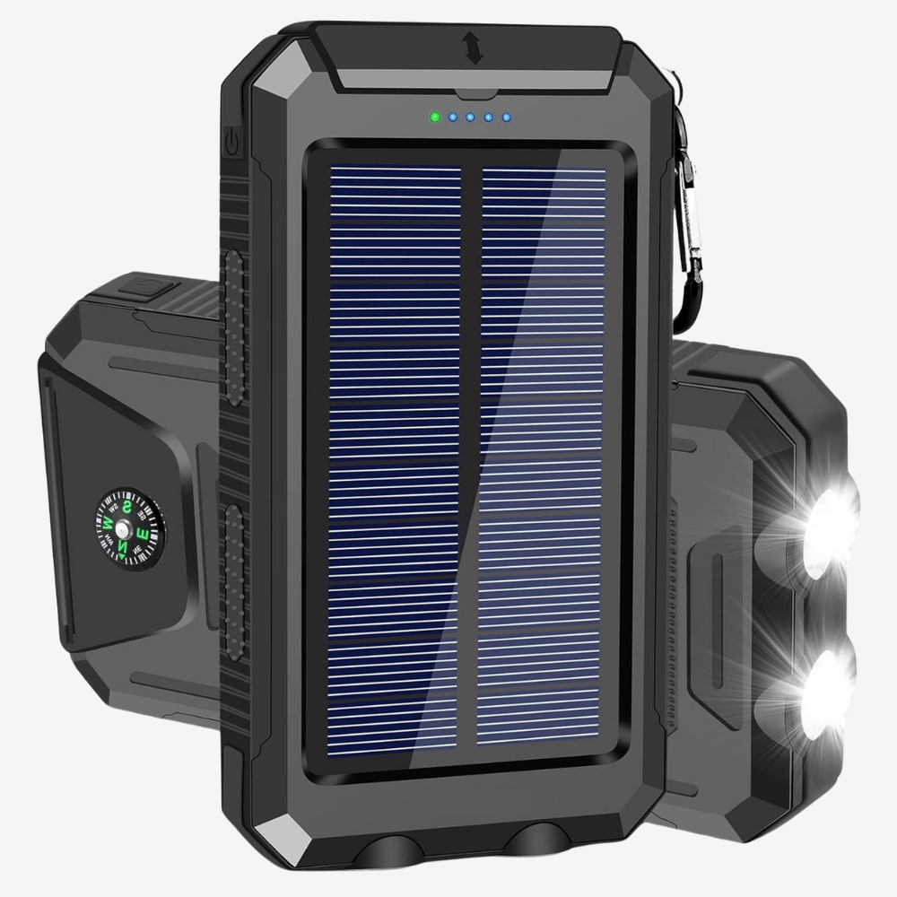 SolaMax - Solar Batterie 10 000 mAh – Wasserdicht und Stoßfest – Solaraufladbar