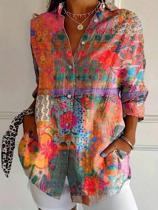 Luftige florale Bluse für Damen – Lockeres Langarmshirt bunt & elegant