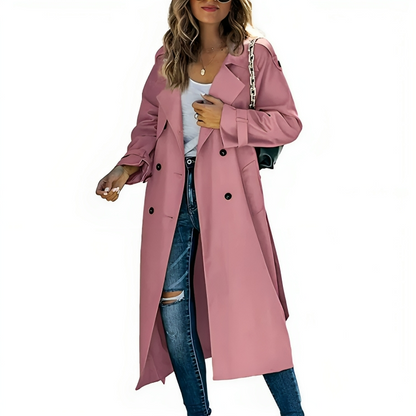 Eleganter langer Trenchcoat mit Gürtel für Damen – Zeitloser Übergangsmantel mit klassischem Schnitt