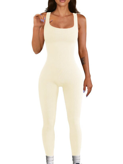 Élinaé - Nahtlose Eleganz | Moderne Athleisure-Jumpsuit für Damen, Ärmellos und Rippstrick
