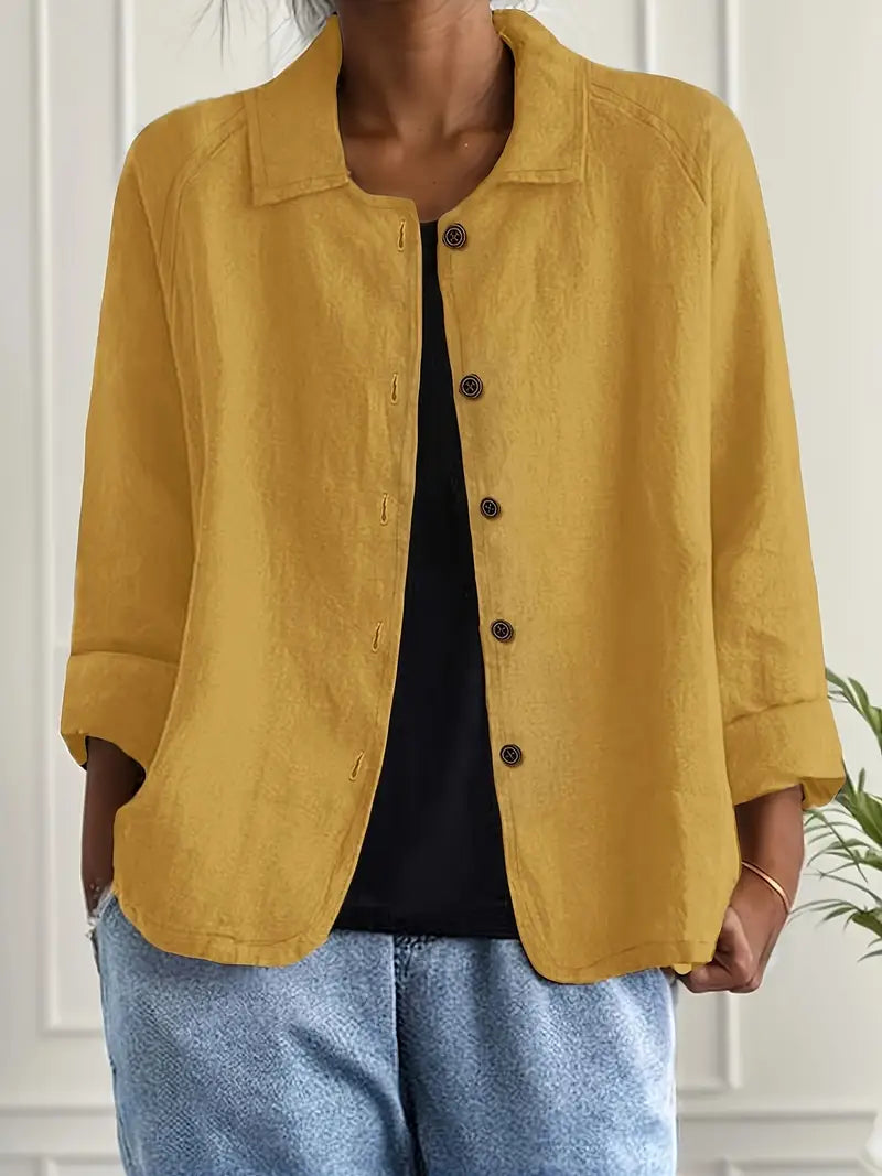 Leichte Leinen Bluse mit Knopfleiste & lockerem Schnitt für Damen – Atmungsaktiv & Elegant