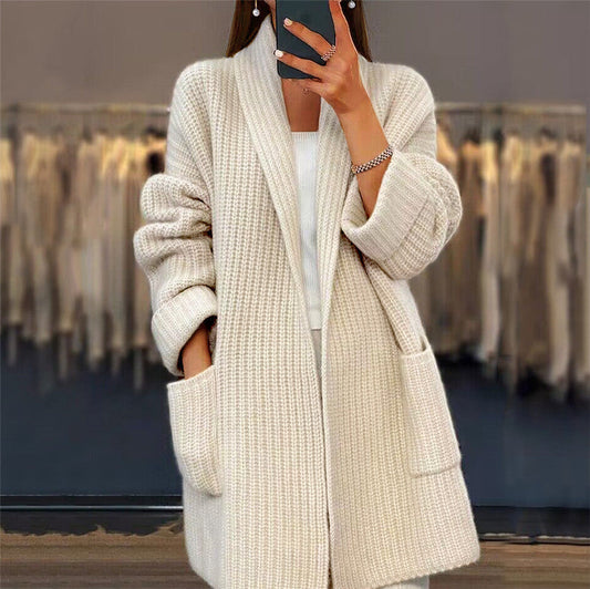 Azurine - Bequemes Midilanges Oversize-Strickgilet für den Frühling mit Taschen
