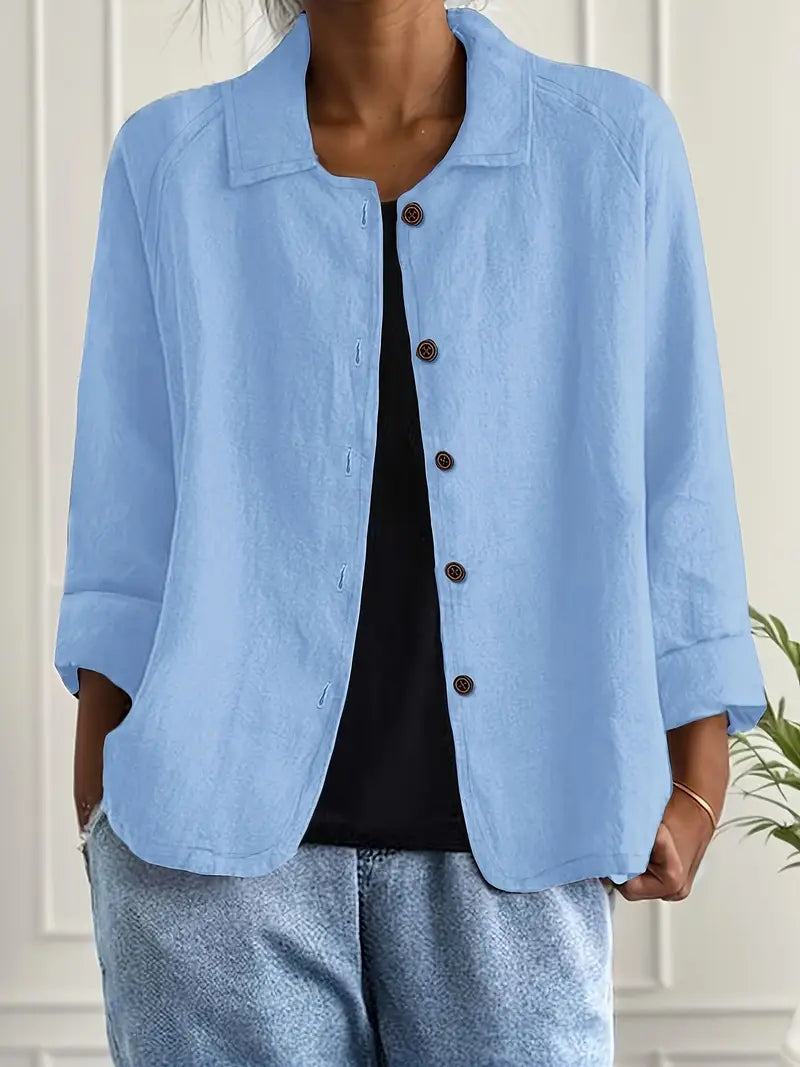 Leichte Leinen Bluse mit Knopfleiste & lockerem Schnitt für Damen – Atmungsaktiv & Elegant