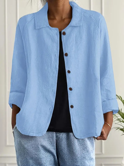 Leichte Leinen Bluse mit Knopfleiste & lockerem Schnitt für Damen – Atmungsaktiv & Elegant