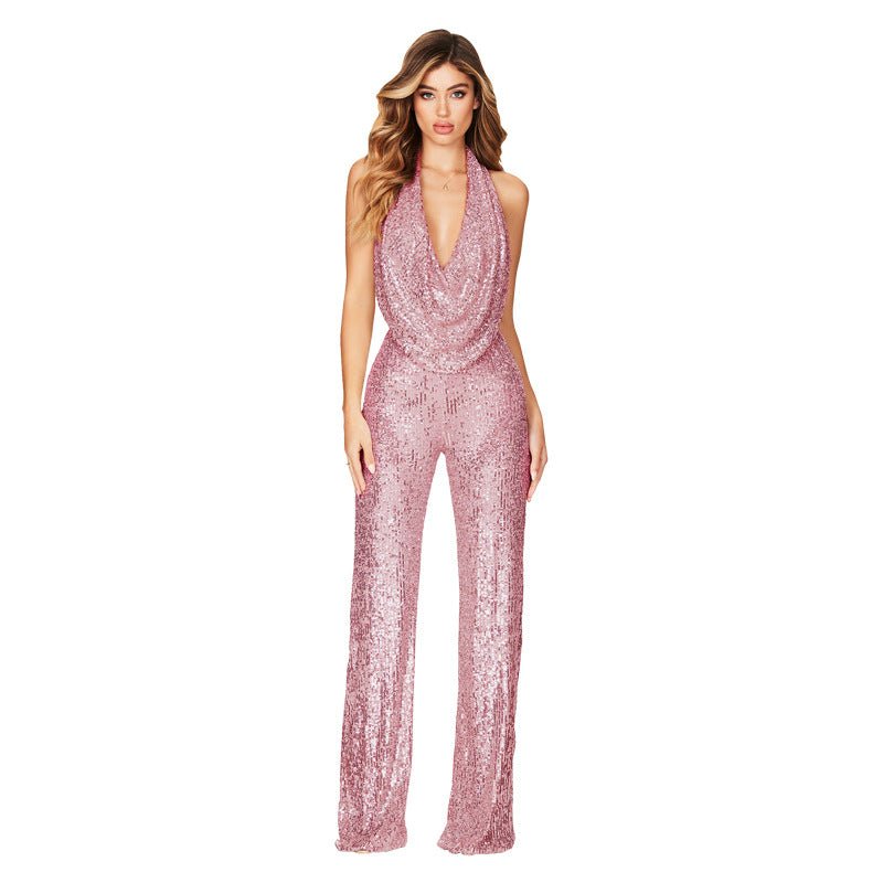 Eleganter Pailletten Jumpsuit mit Neckholder für Damen – Glamouröser Party & Abendlook