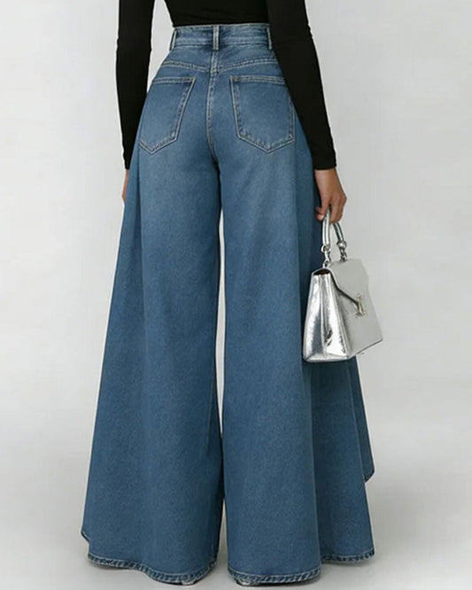 High Waist Wide Leg Jeans mit Layer-Design – Trendige Statement Denim Hose für Damen